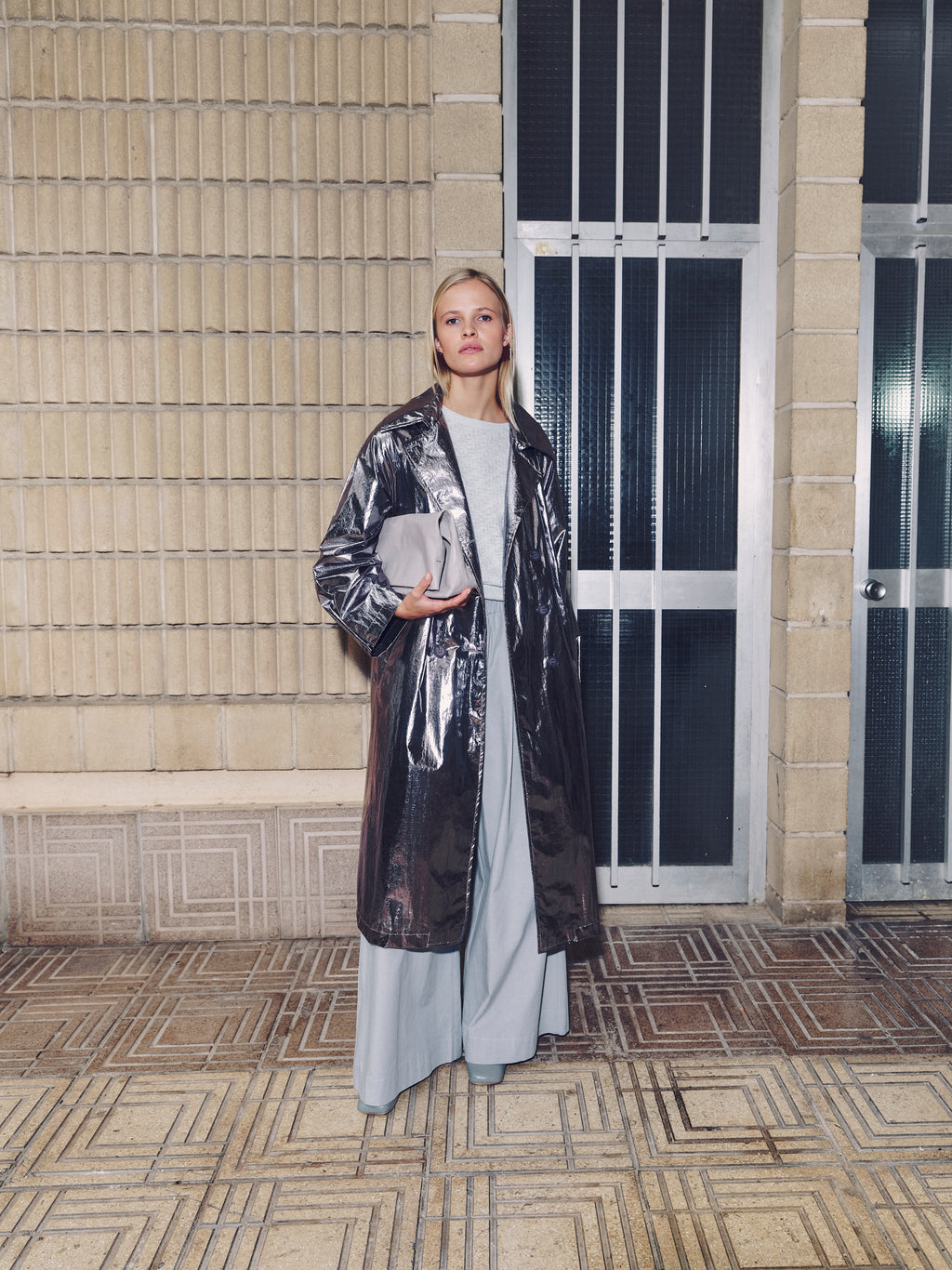 Ferdi silver trench coat