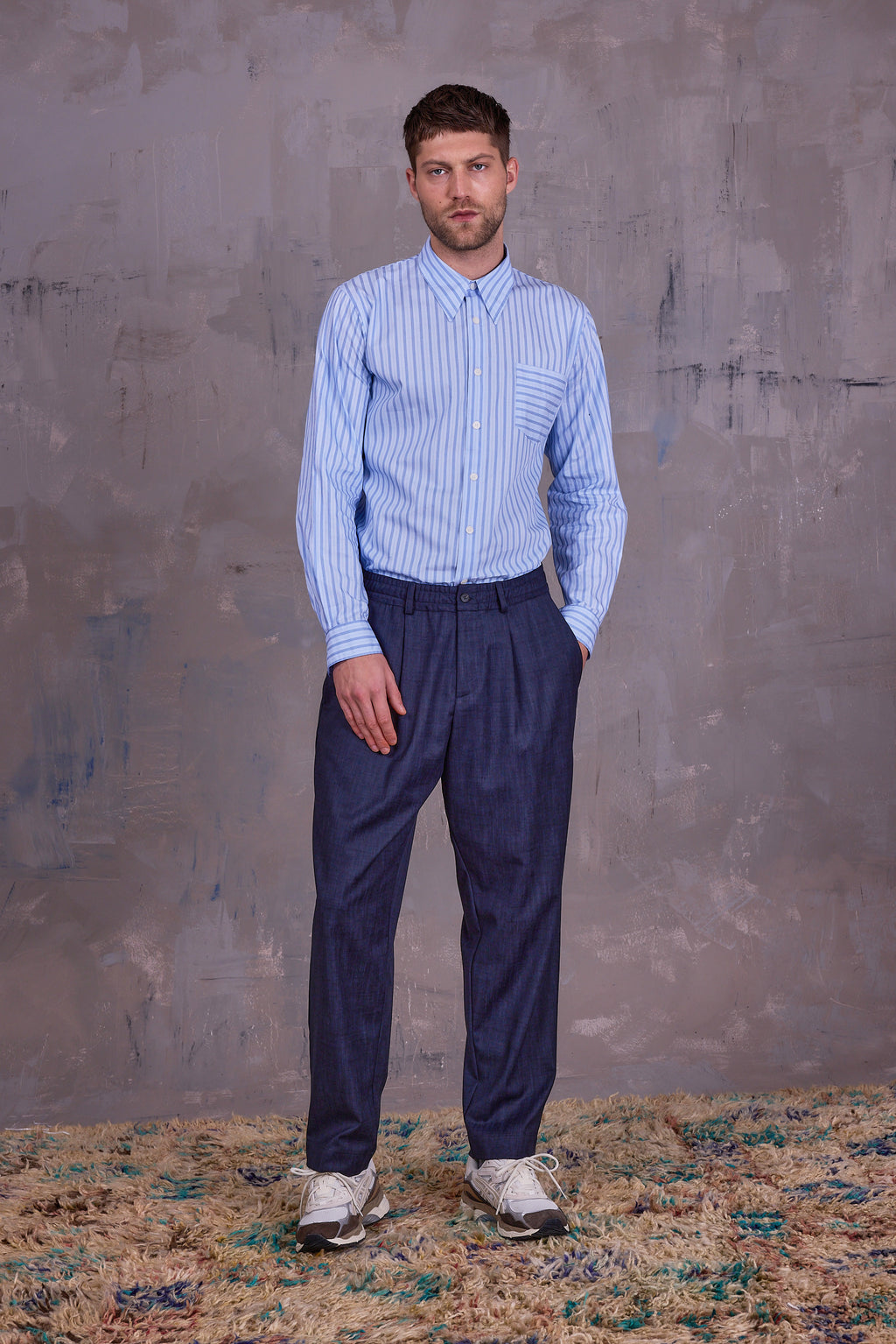 Godfried hemd in blue vintage cotton stripes