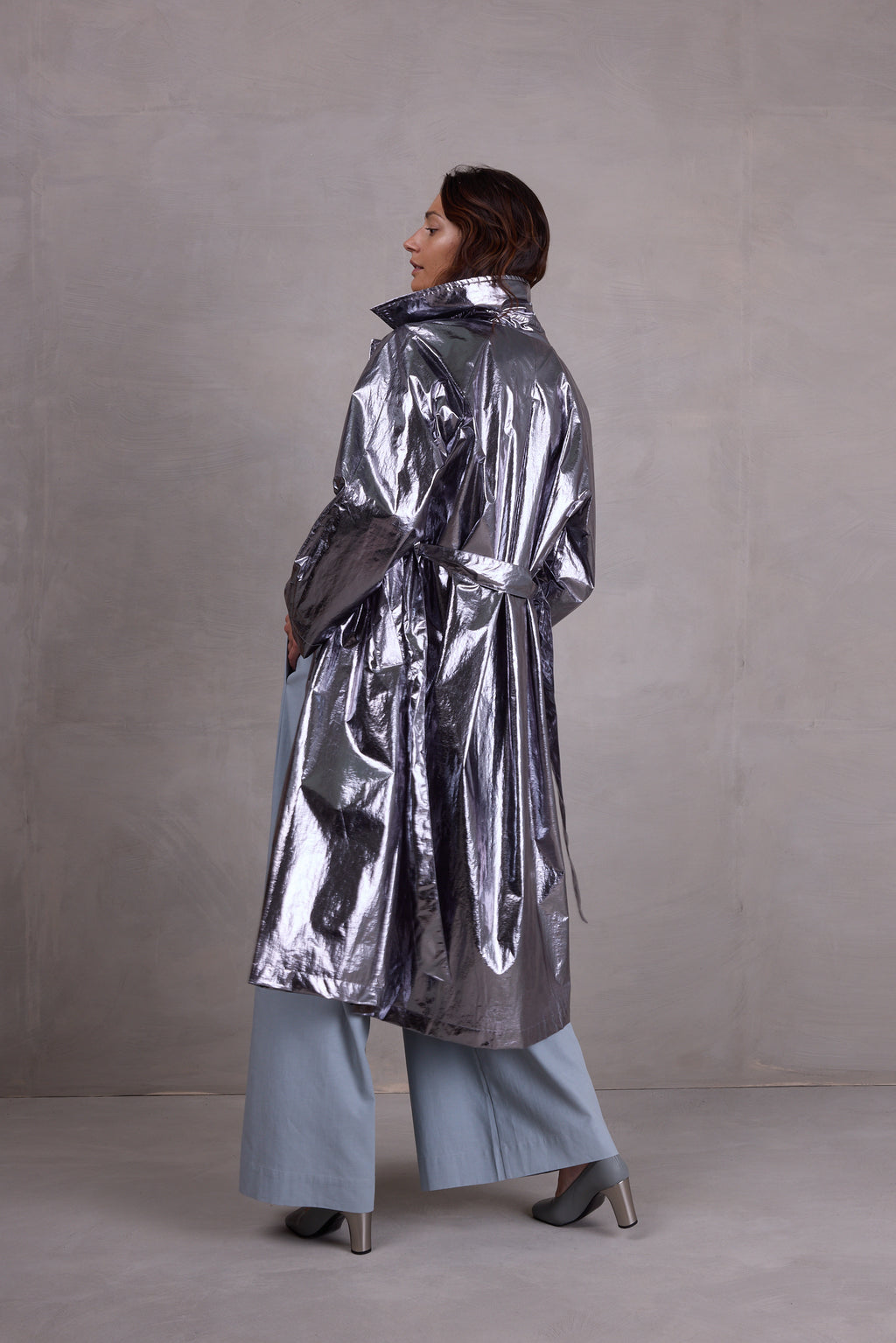 Ferdi silver trench coat