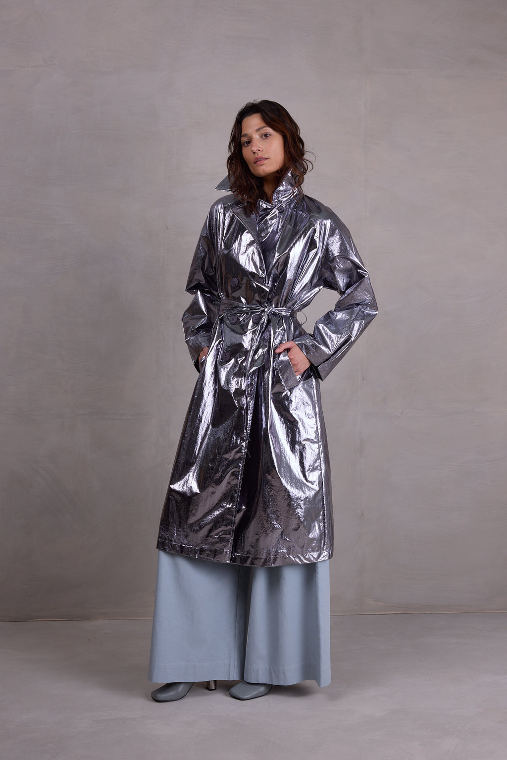 Ferdi silver trench coat