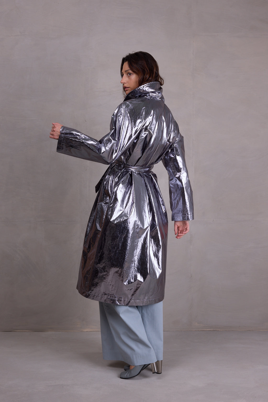 Ferdi silver trench coat