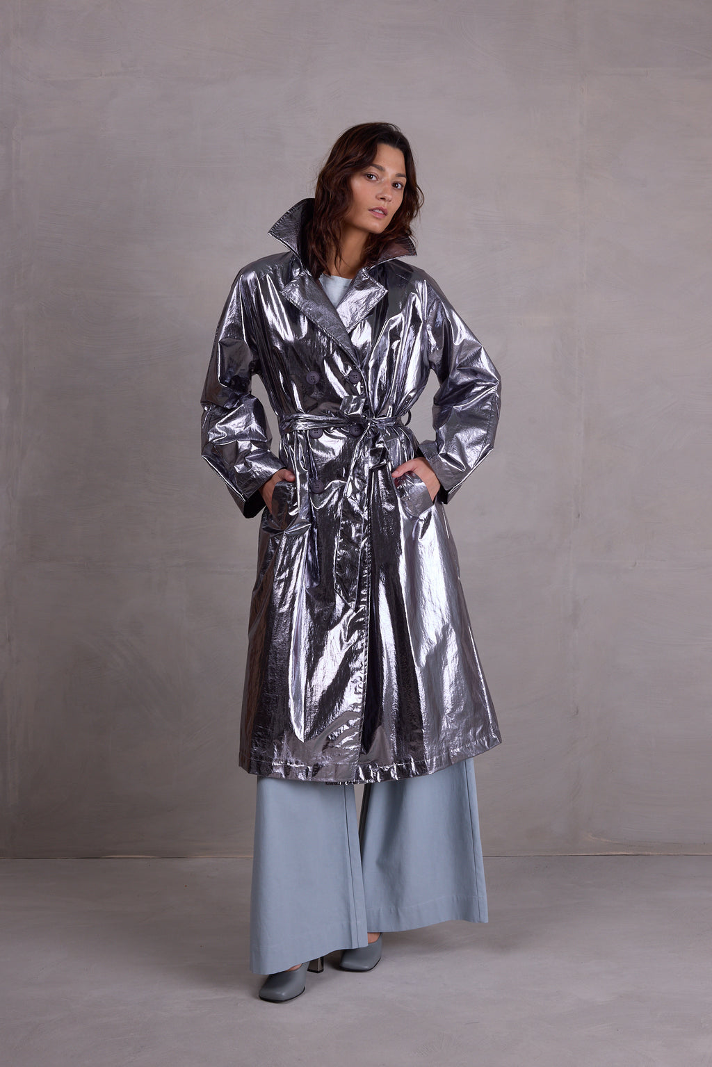 Ferdi silver trench coat