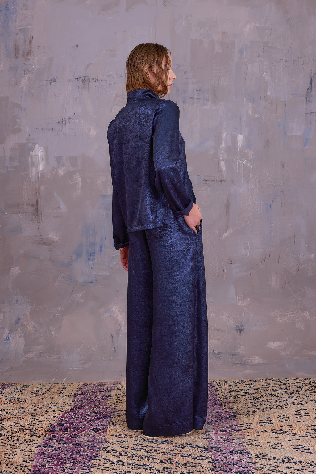 Cecile asymmetrical blouse in shiny sapphire