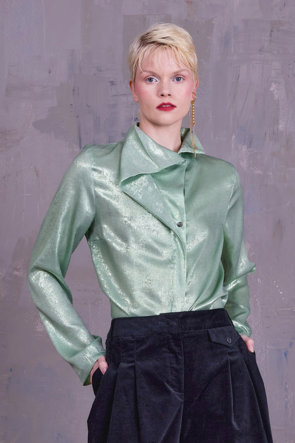 Cecile asymmetrical blouse in glossy mint