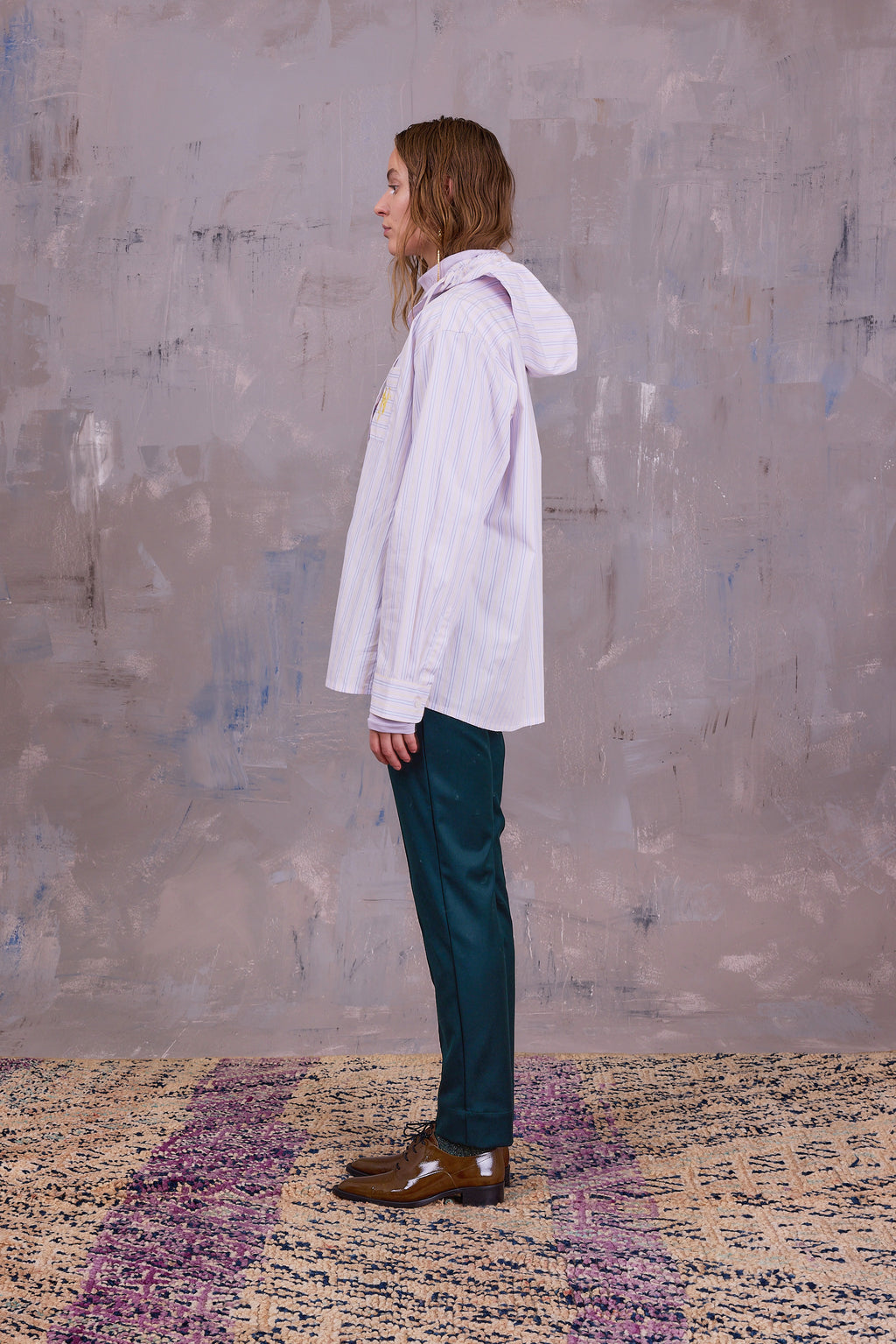 Gonzola shirt in lilac blue vintage cotton stripes