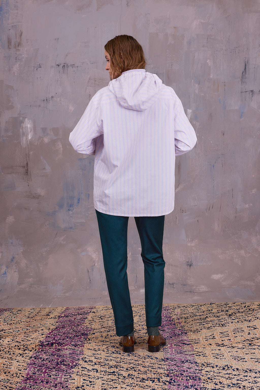 Gonzola shirt in lilac blue vintage cotton stripes