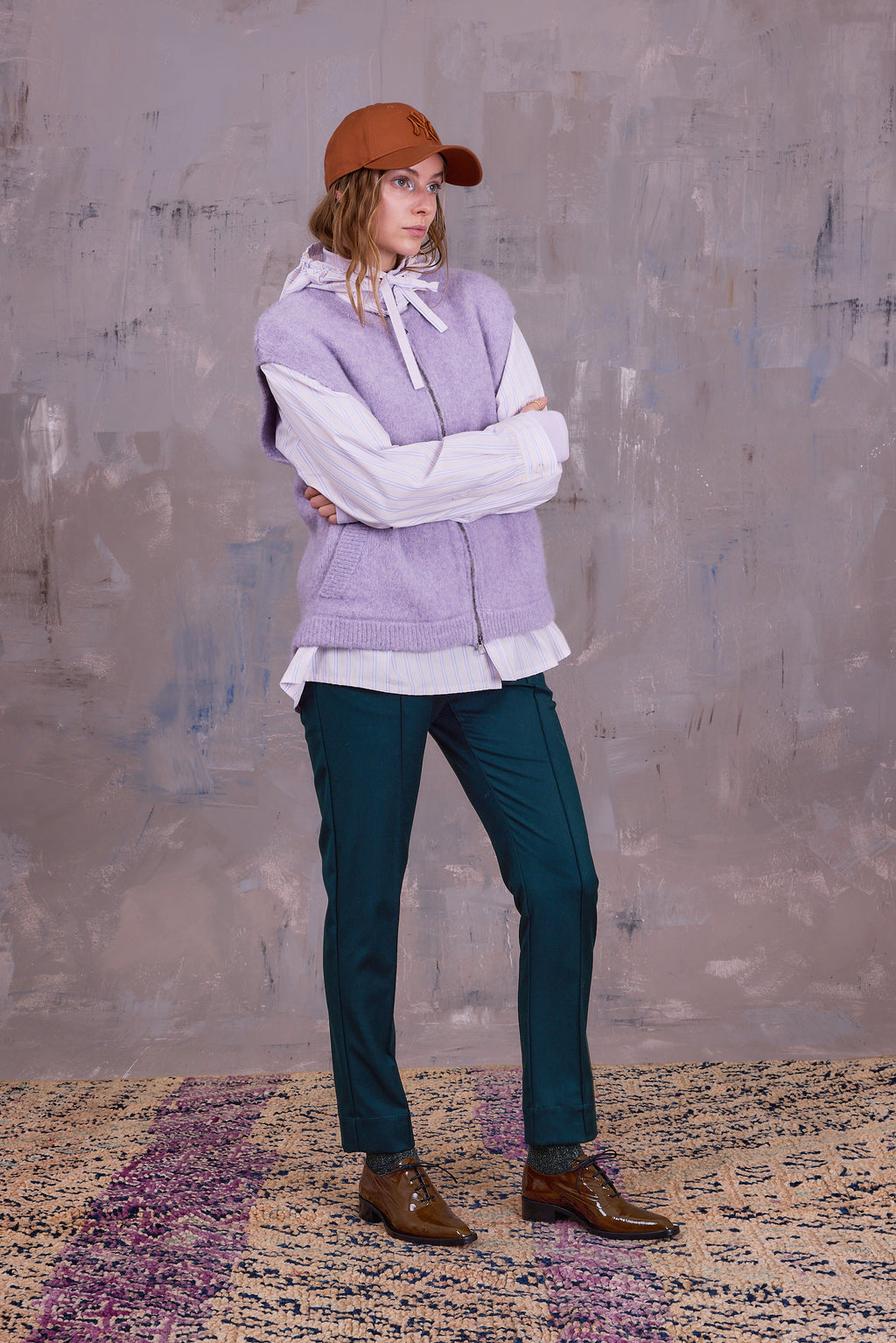 Gonzola shirt in lilac blue vintage cotton stripes