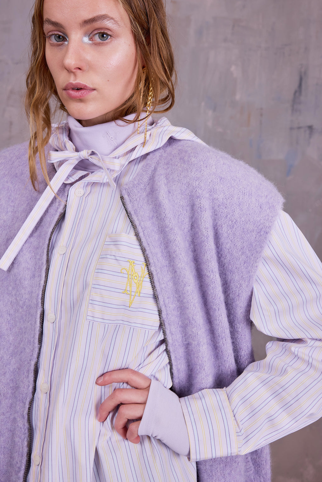 Gonzola shirt in lilac blue vintage cotton stripes