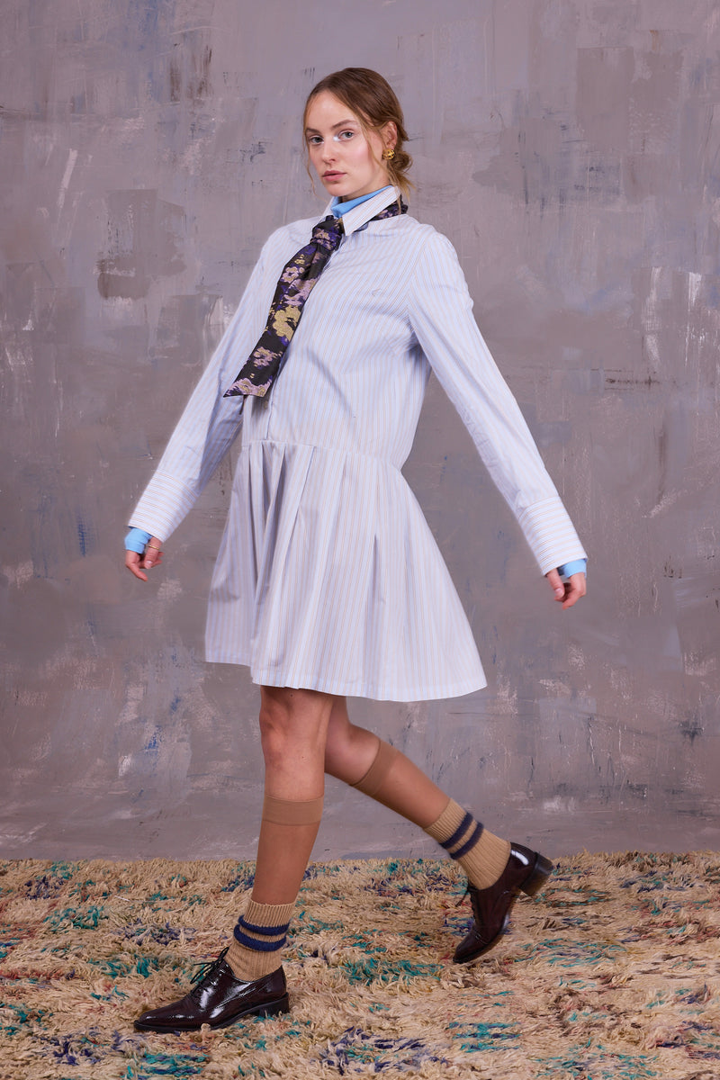 Gabe dress in blue vintage cotton stripes
