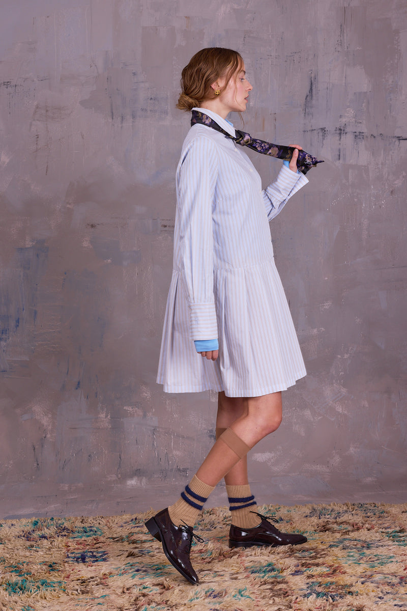Gabe dress in blue vintage cotton stripes