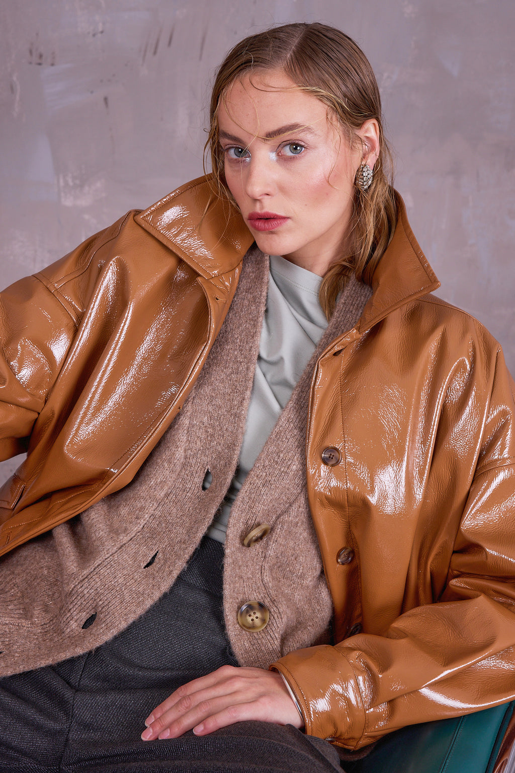 Gerrit jasje in camel faux leather