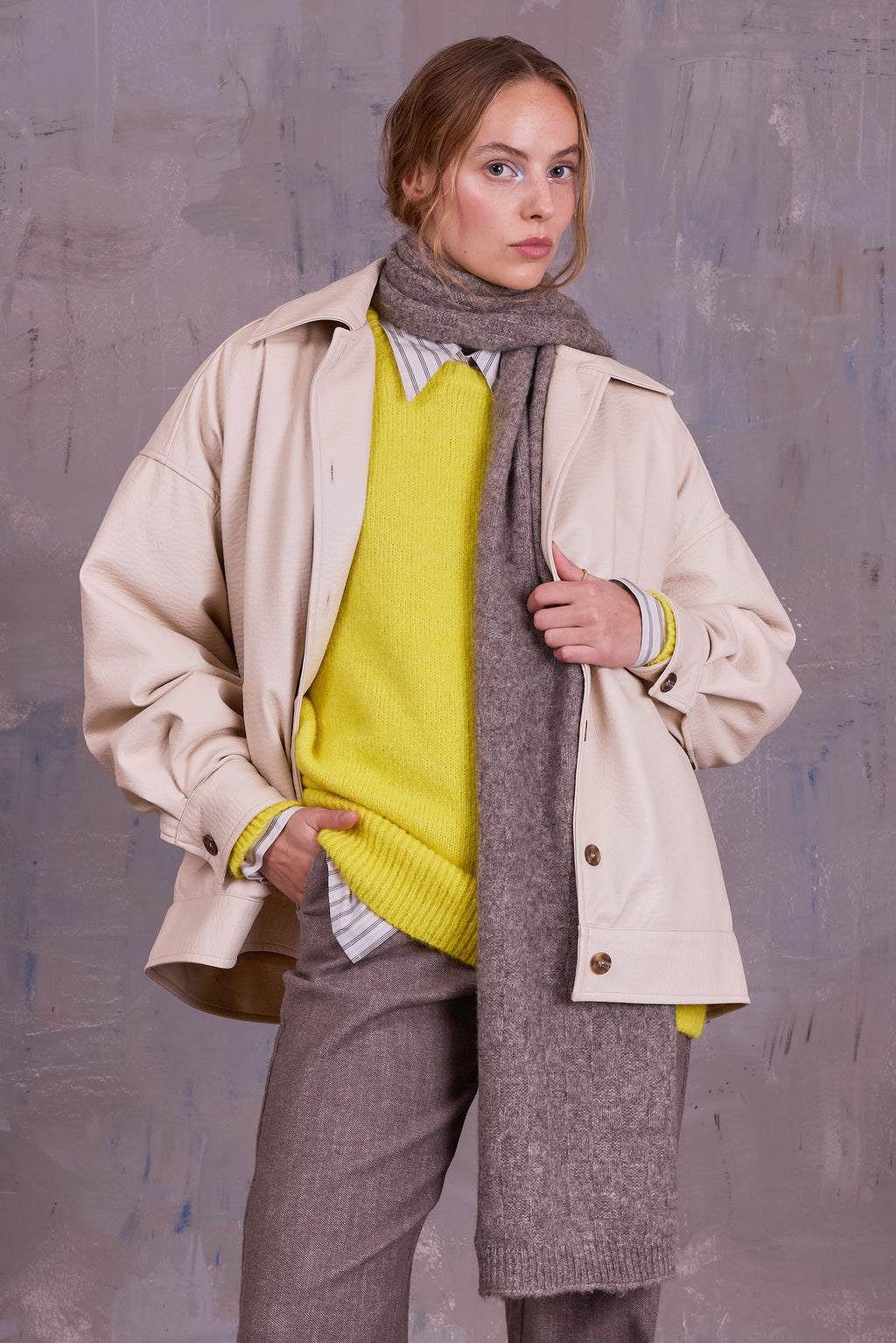 Gerrit jacket in cream faux leather
