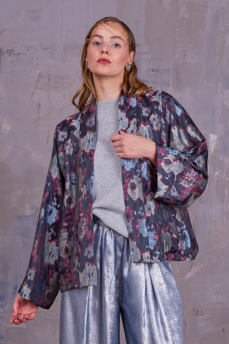 Flenn kimono in pink blue jacquard
