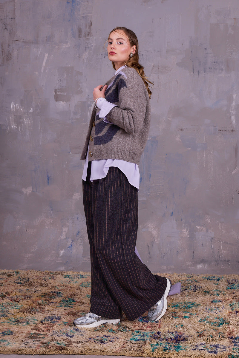 Gresa grafische cardigan in sandstone