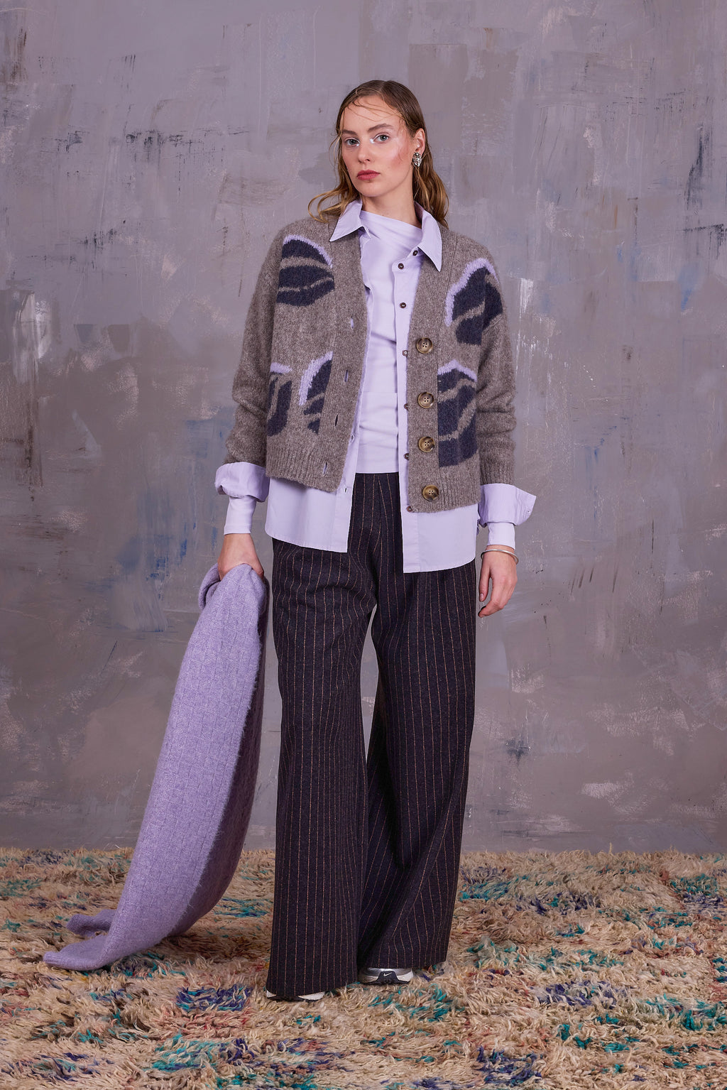 Gresa graphical cardigan in sandstone