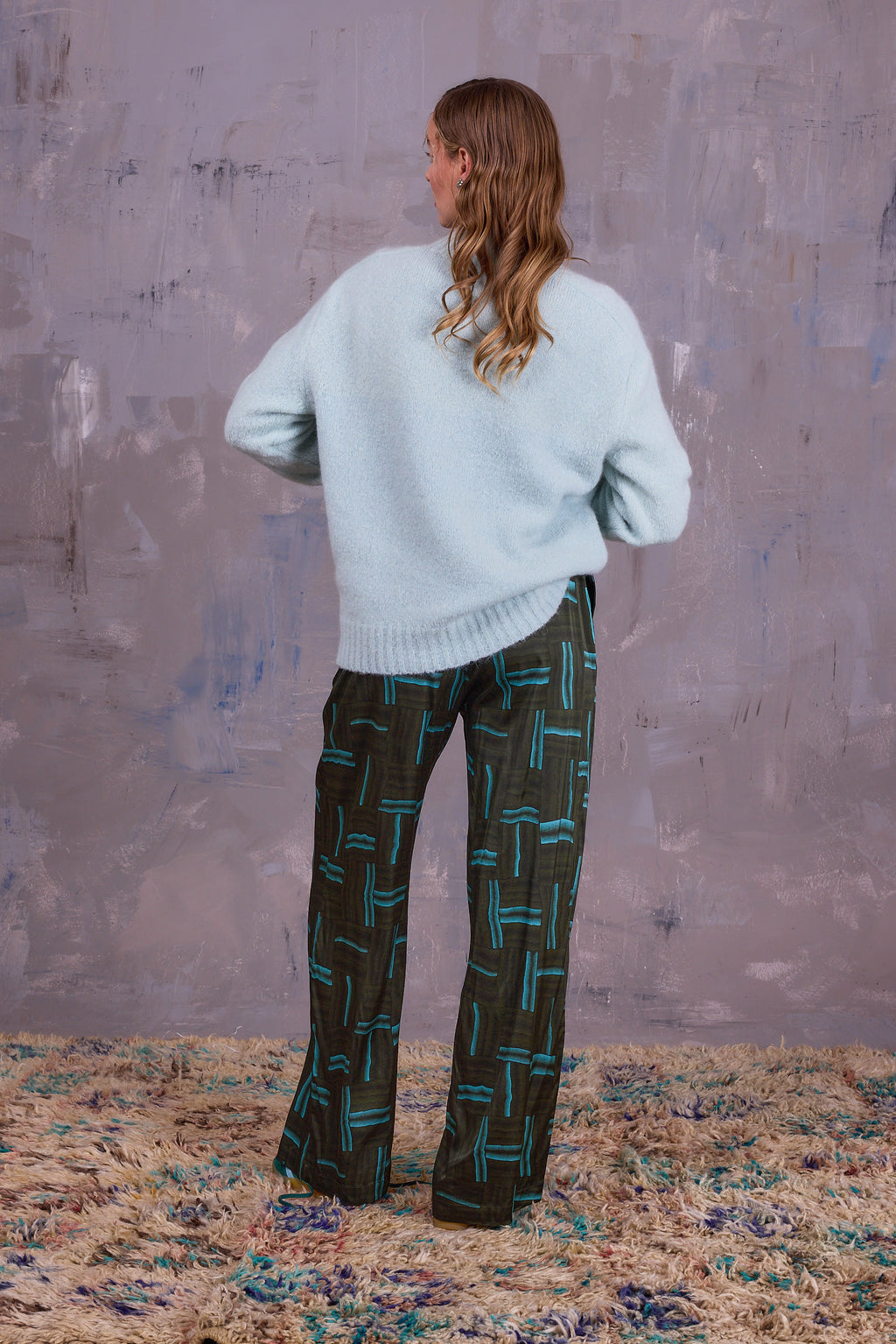 Glasgow knitted sweater in light aqua