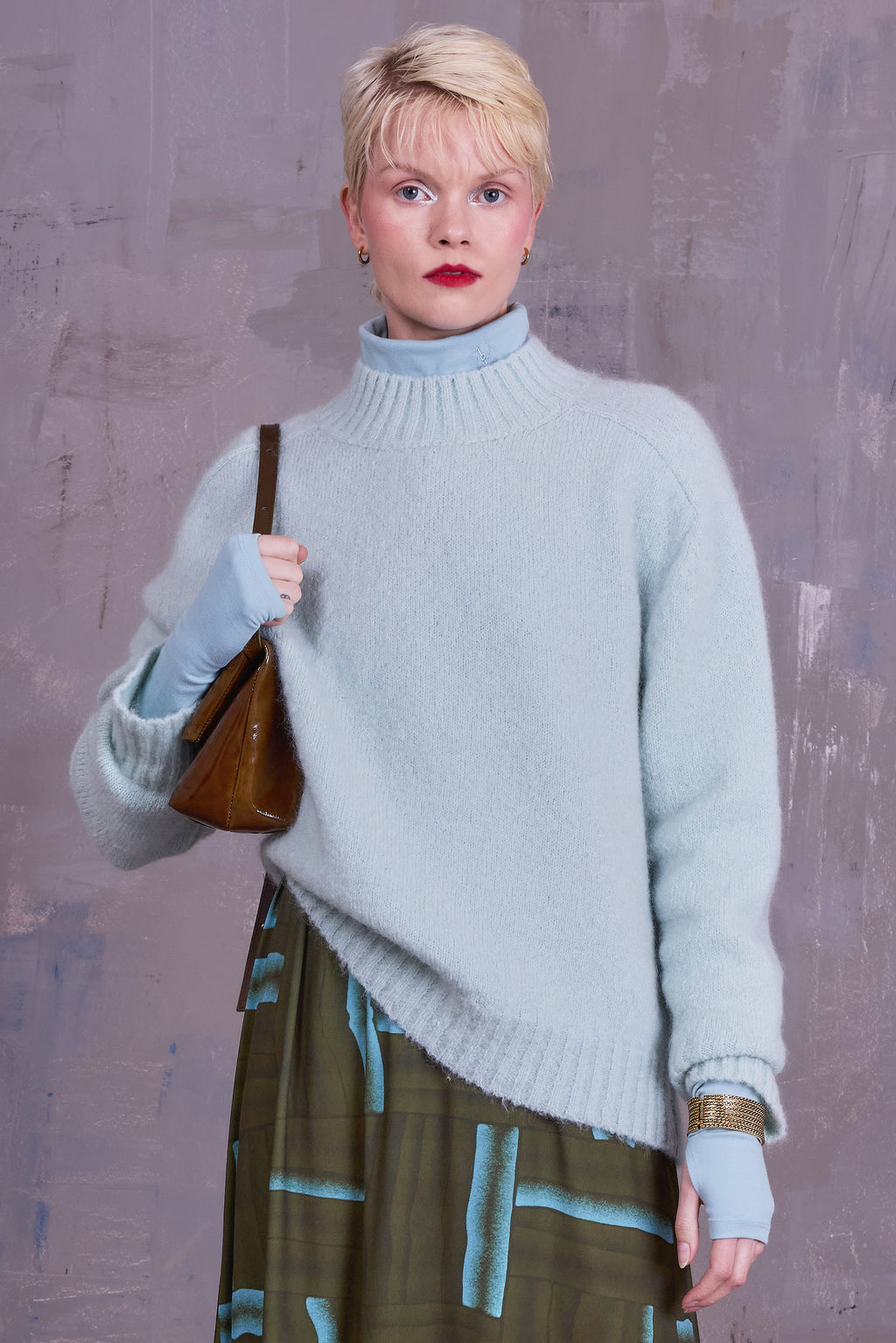 Glasgow knitted sweater in light aqua