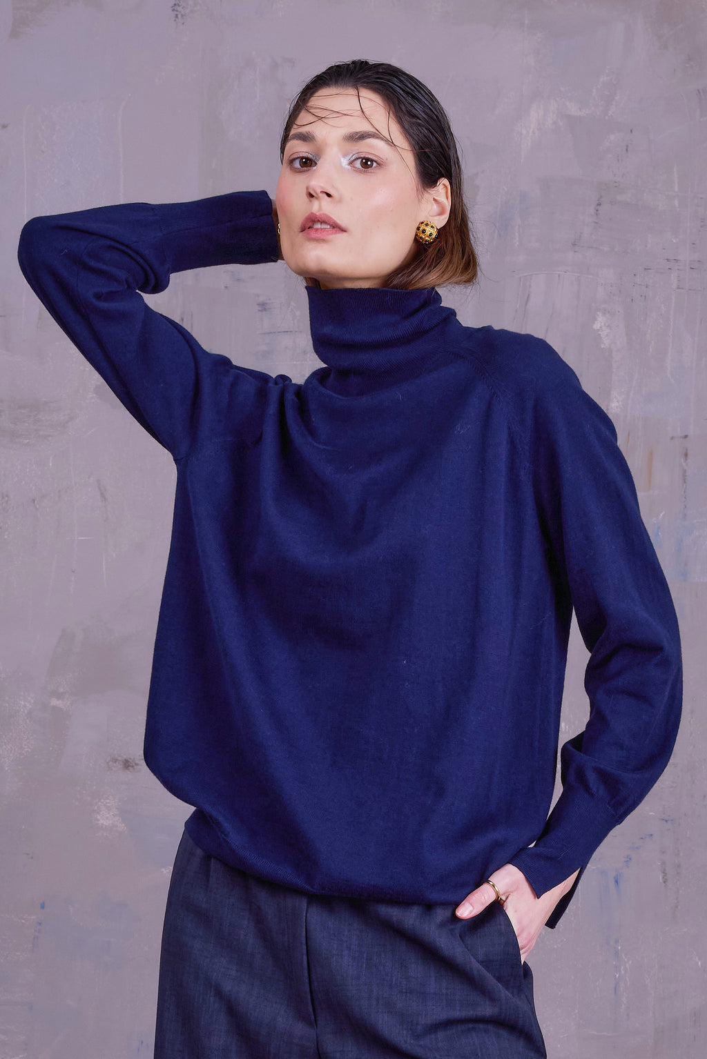 Gaetan rolkraagtrui in dark navy