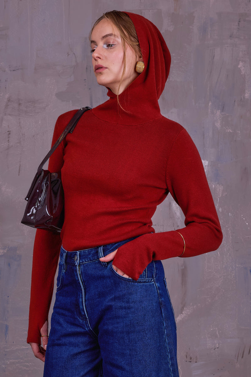 Gelano knitted hoodie in red clay