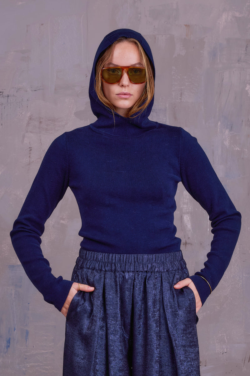 Gelano knitted hoodie in dark navy