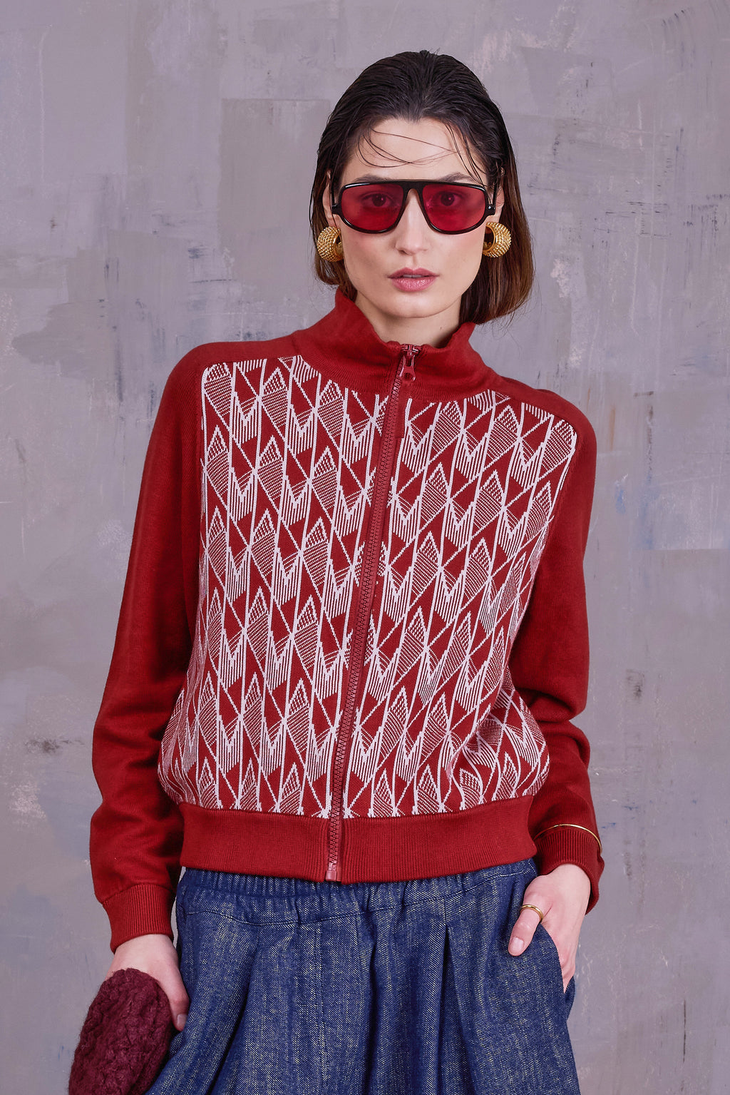 Georgetown cardigan in red clay/soft shell