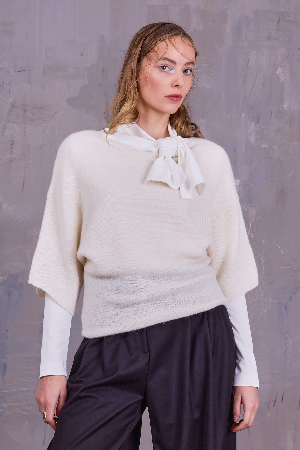 Abeno alpaca top in ecru