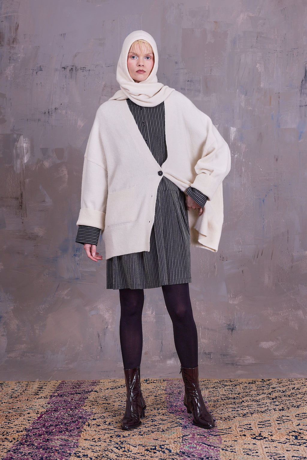 Gerlynn ecru scarf with hood