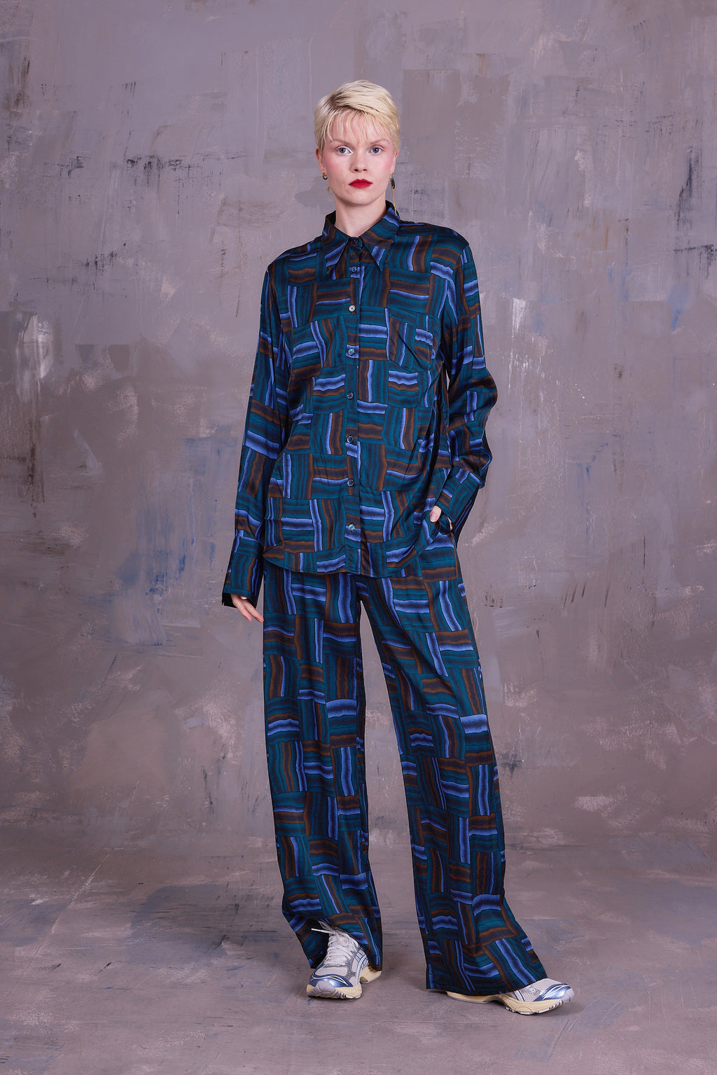 Gijsbrecht broek in satijnen deepsea blue Wovens
