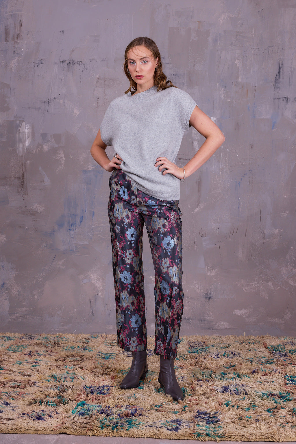 Gons trousers in pink blue jacquard
