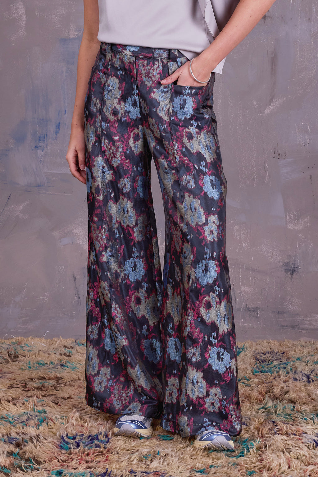 Bolivar broek in pink blue jacquard
