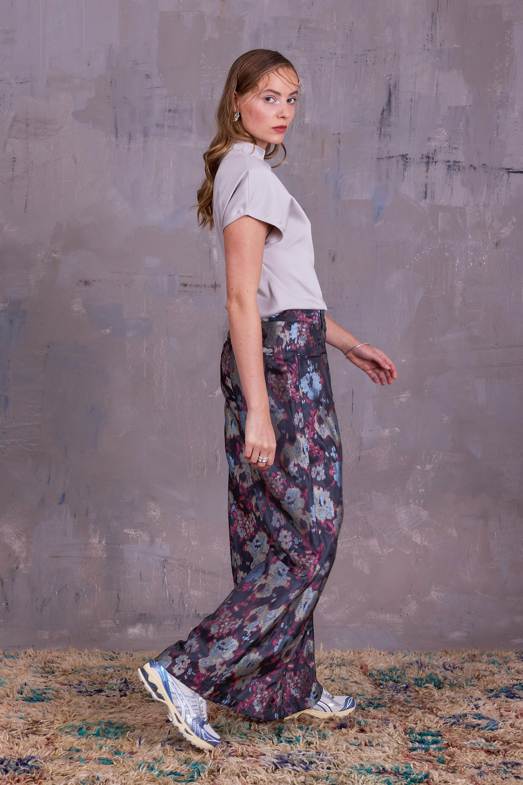 Bolivar broek in pink blue jacquard