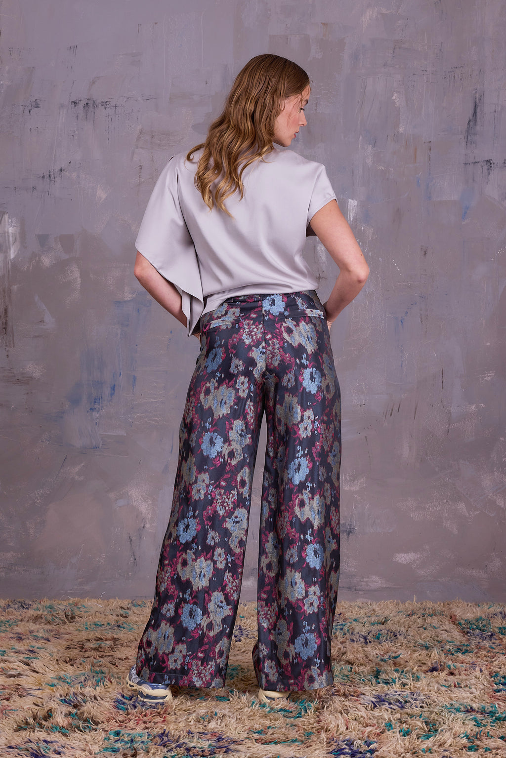Bolivar broek in pink blue jacquard
