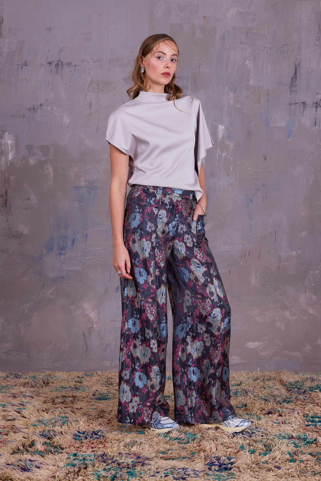 Bolivar broek in pink blue jacquard