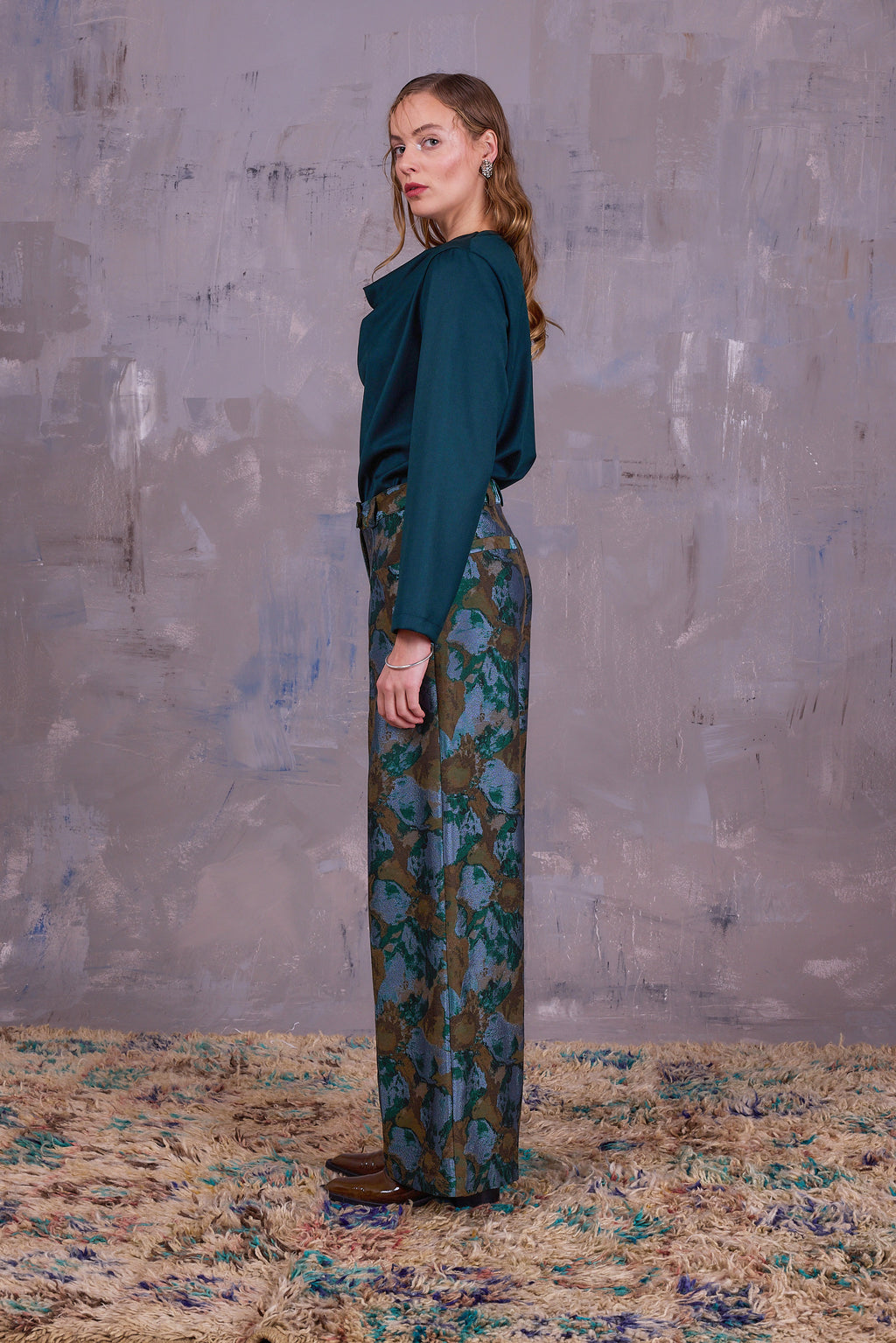 Bolivar trousers in rivergreen jacquard