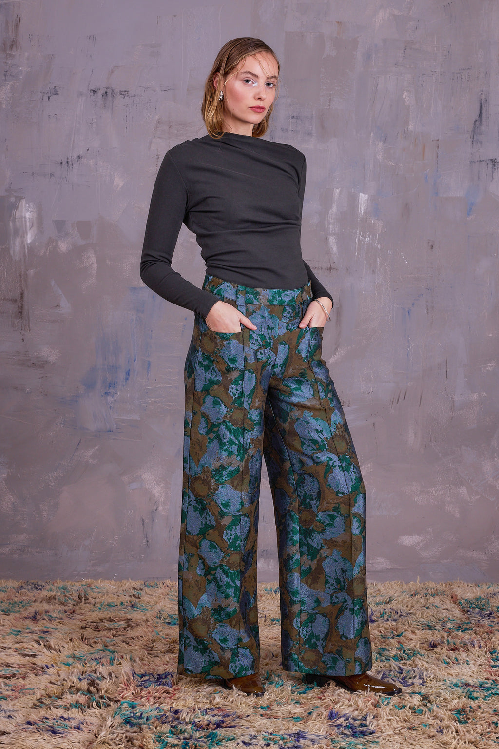 Bolivar trousers in rivergreen jacquard