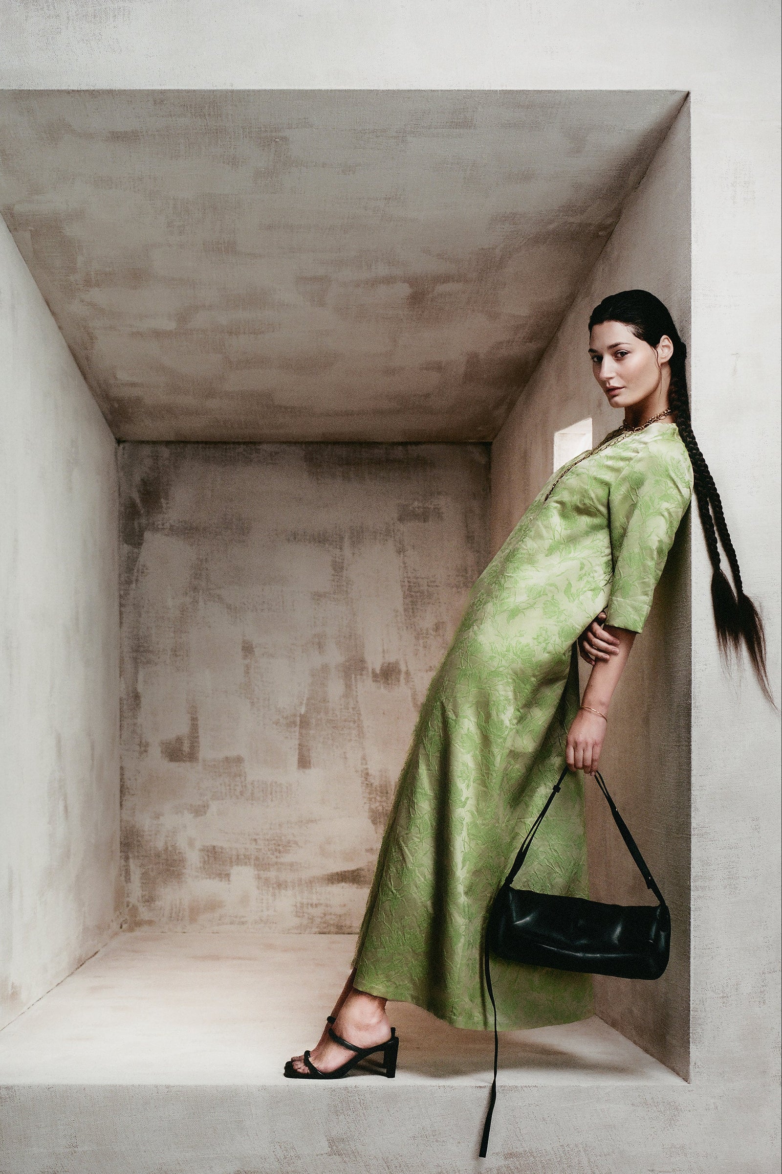 Francine dress in lime glow jacquard