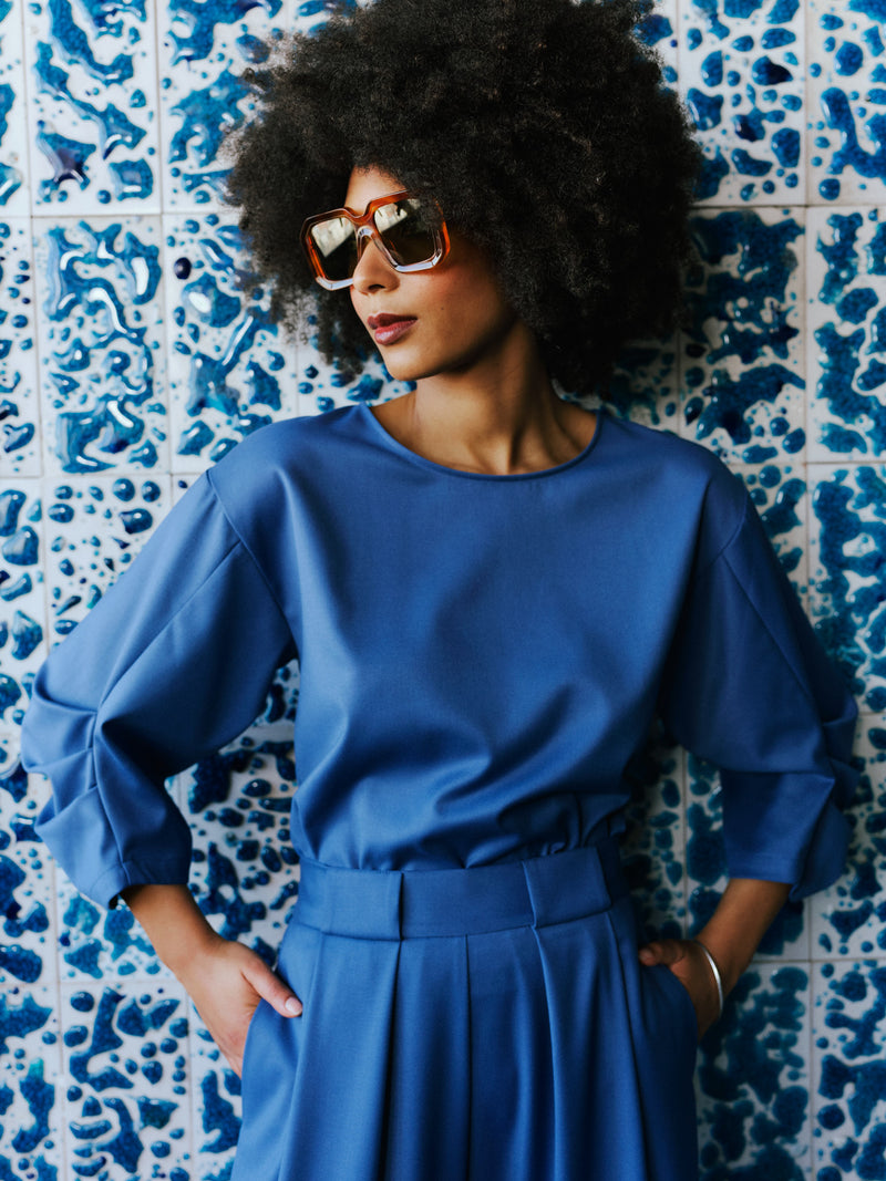 Camille staalblauwe blouse