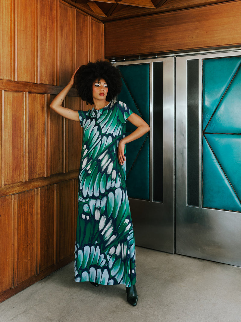 Ciska lange jurk in beetle green wings