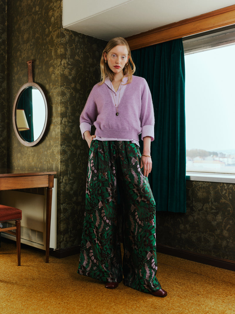 Clinton broek in groene vlinderjacquard