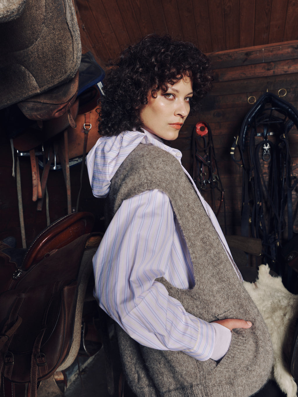 Gonzola hemd in lilac blue vintage cotton stripes
