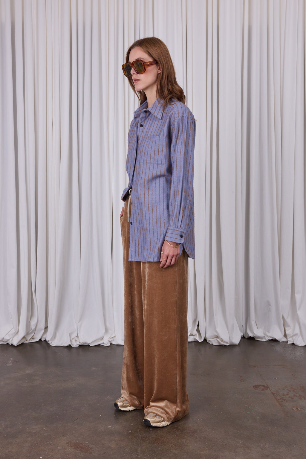 Celeste blauw gestreept hemd