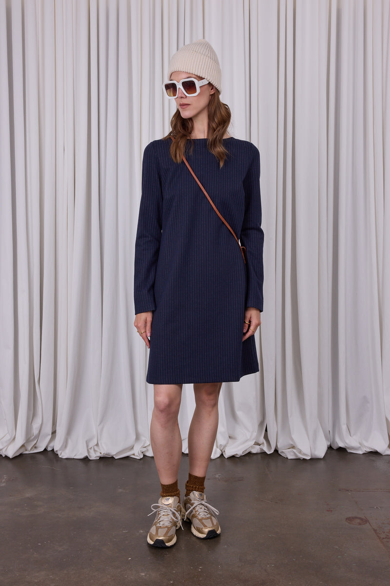 Robe marine Elai avec rayures à la craie