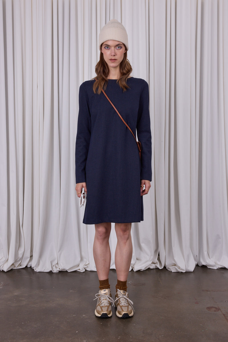 Robe marine Elai avec rayures à la craie