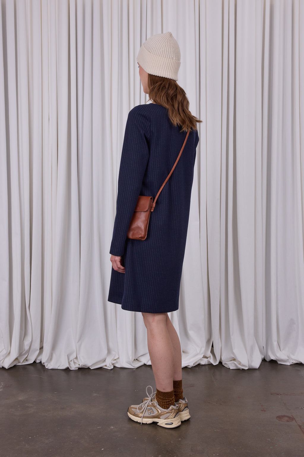 Robe marine Elai avec rayures à la craie