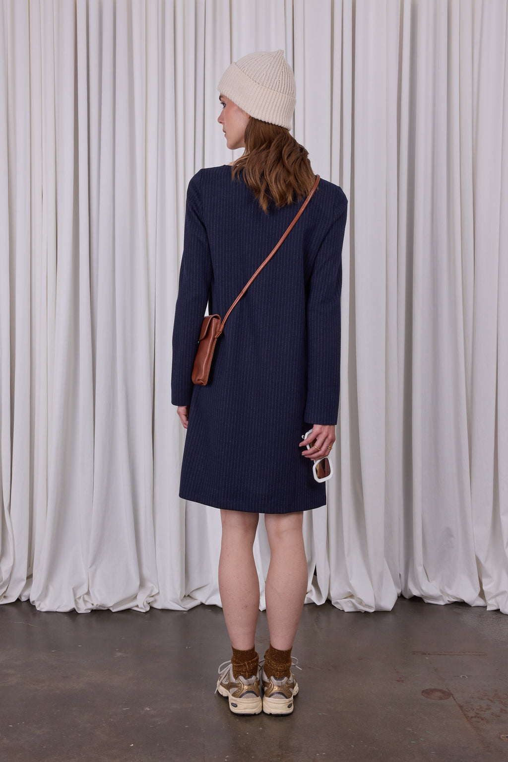 Robe marine Elai avec rayures à la craie