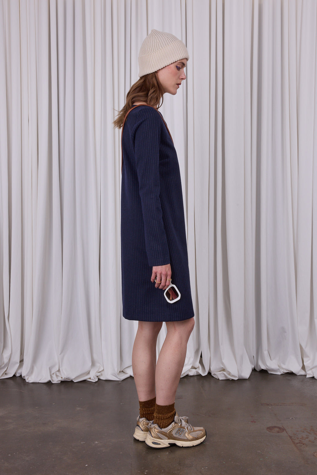 Robe marine Elai avec rayures à la craie