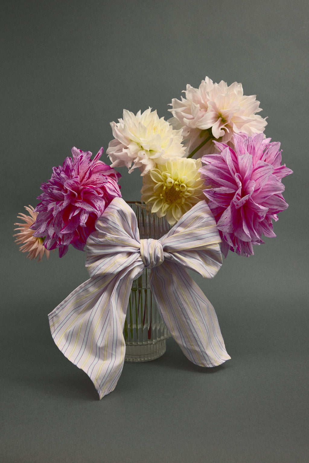 Olive strik in lilac blue vintage cotton stripes