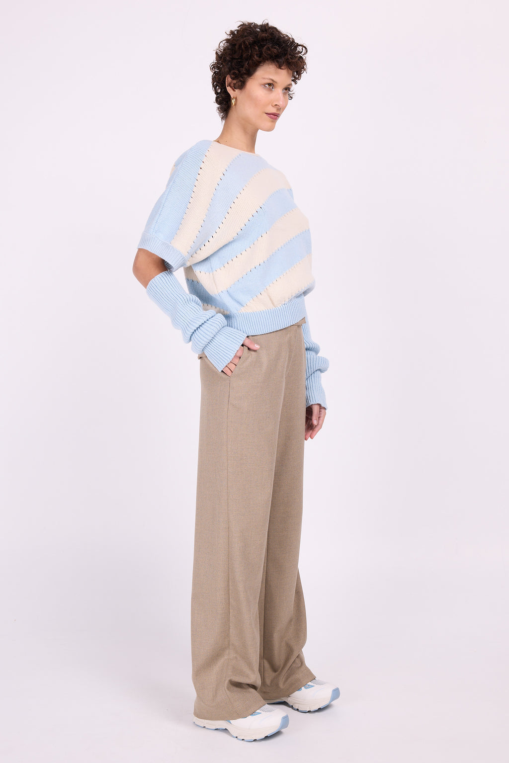 Zweifarbiger Pullover Wallis in Hellblau-Ecru