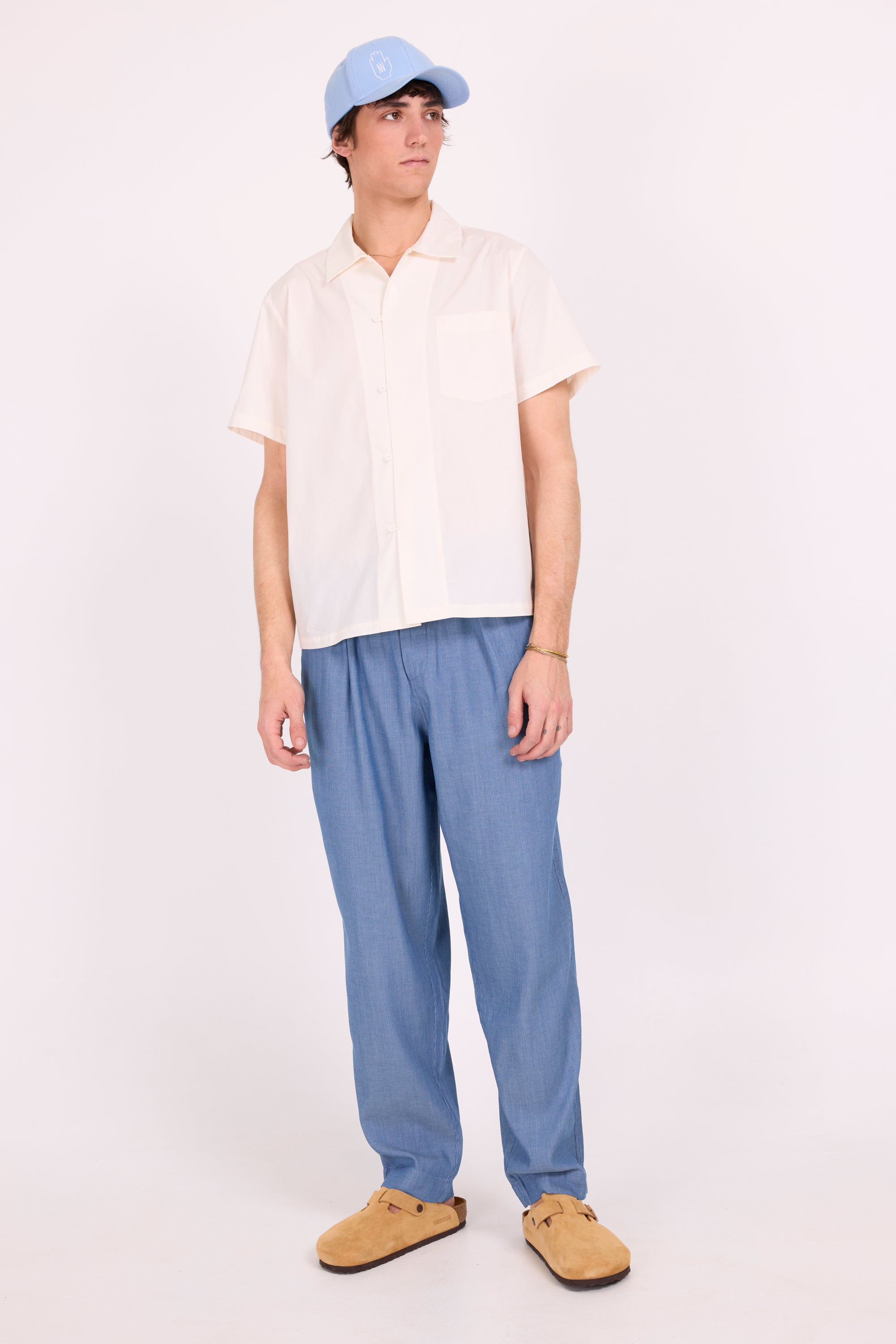 Dan light blue striped barrel trousers