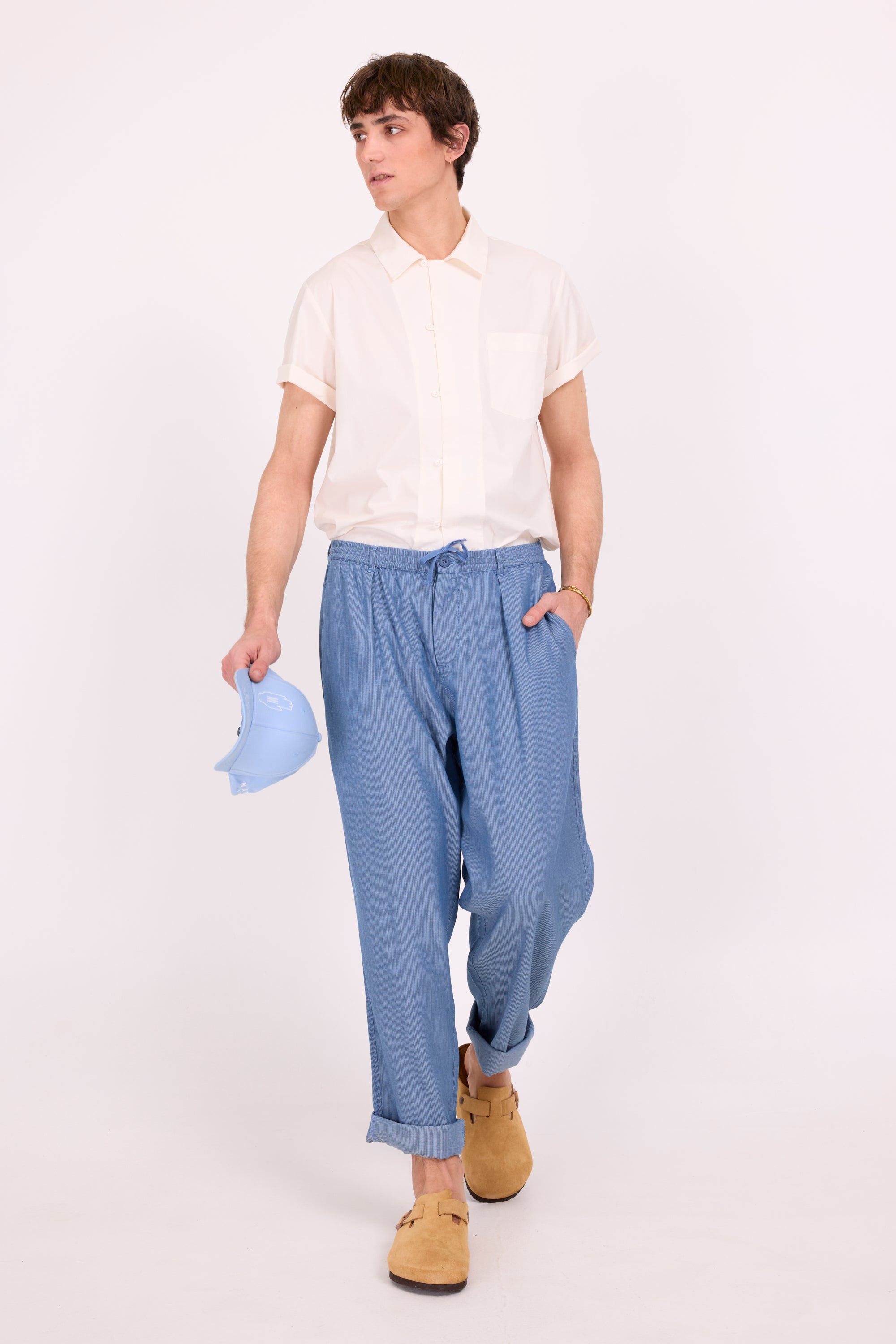 Dan light blue striped barrel trousers